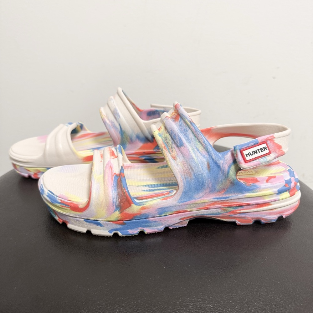 Hunter Ivory Multicolor Bloom Algae Swirl Marble Platform Sandals UK 6 US 8